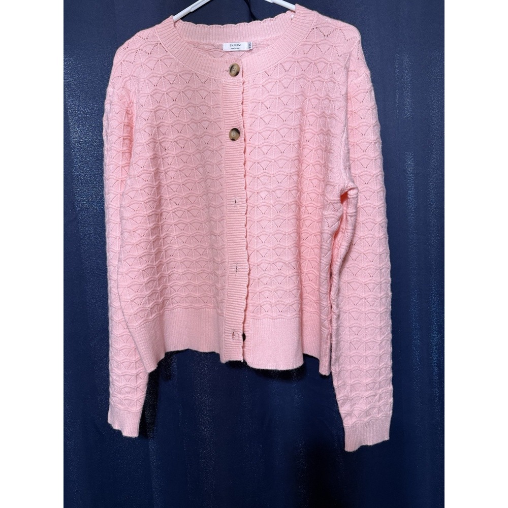 Enjyam Cuddle Knit Pink Cardigan Sweater Cottagecore Grandma XXL